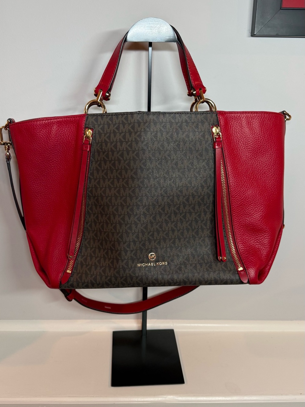 Michael Kors Red & Brown MK Signature Tote